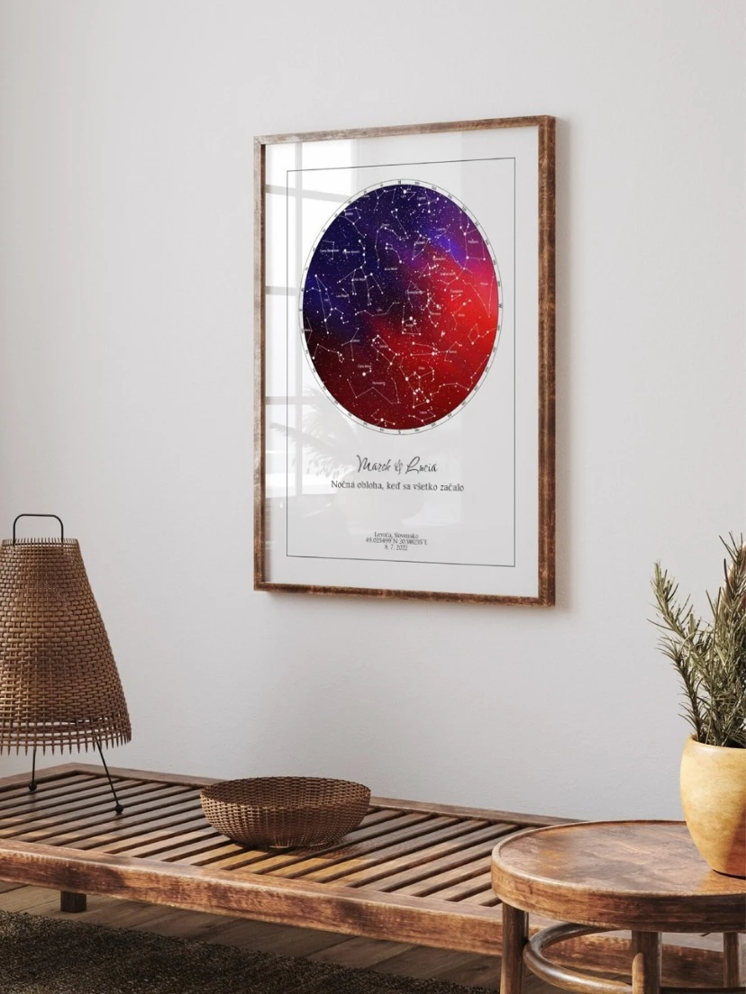 Hviezdna obloha súhvezdia v drevenom ráme