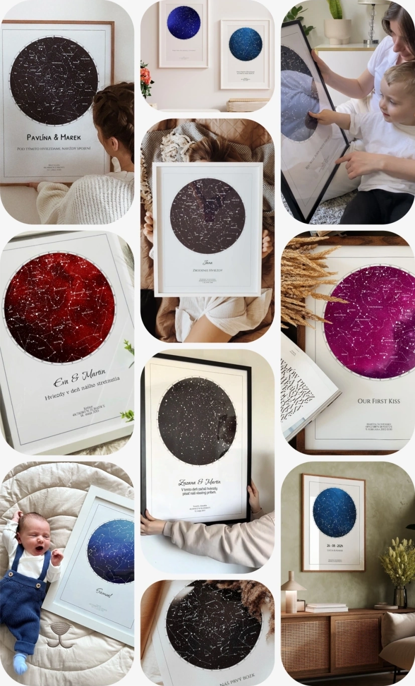 Hviezdna mapa darček – personalizovaný hviezdny obraz a mapa nočnej oblohy na mieru.