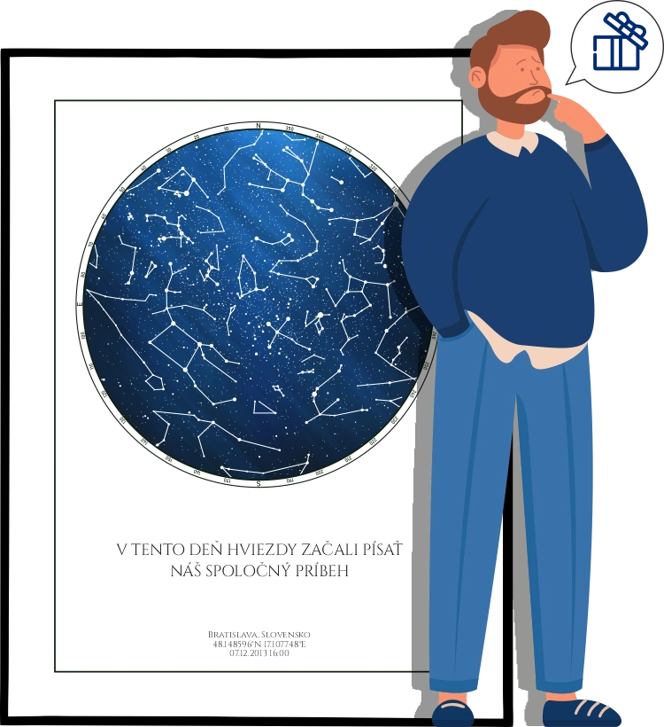 Hviezdna mapa darček ako dokonalá mapa nočnej oblohy online pre výnimočné príležitosti.